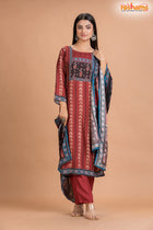 RED BLACK SHIMMER SILK KURTI Three Piece