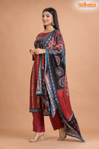 RED BLACK SHIMMER SILK KURTI Three Piece