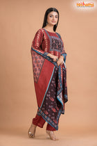 RED BLACK SHIMMER SILK KURTI Three Piece