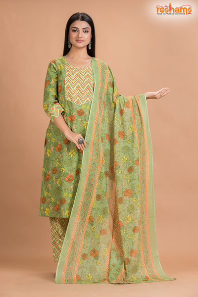 LIGHT GREEN COTTON KURTI Three Piece