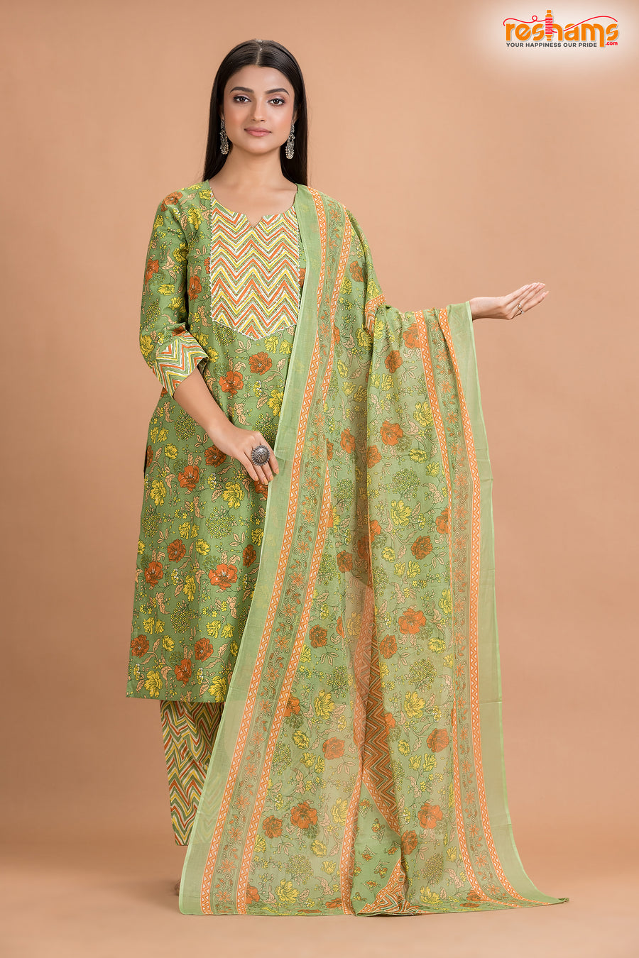 LIGHT GREEN COTTON KURTI Three Piece