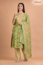 LIGHT GREEN COTTON KURTI Three Piece