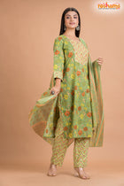 LIGHT GREEN COTTON KURTI Three Piece