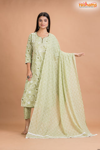 PISTA GREEN COTTON KURTI Three Piece