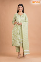 PISTA GREEN COTTON KURTI Three Piece