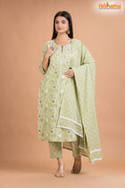 PISTA GREEN COTTON KURTI Three Piece
