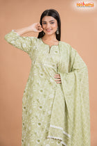 PISTA GREEN COTTON KURTI Three Piece