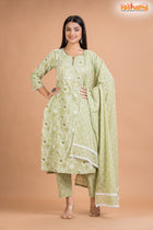 PISTA GREEN COTTON KURTI Three Piece