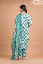 WHITE GREEN COTTON KURTI Three Piece