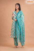 WHITE GREEN COTTON KURTI Three Piece