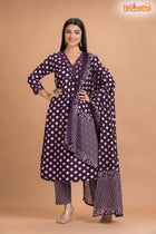 DEEP PURPLE  COTTON KURTI Three Piece