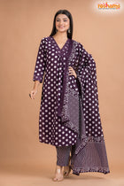 DEEP PURPLE  COTTON KURTI Three Piece
