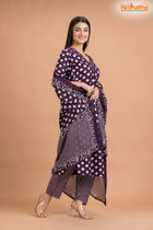 DEEP PURPLE  COTTON KURTI Three Piece