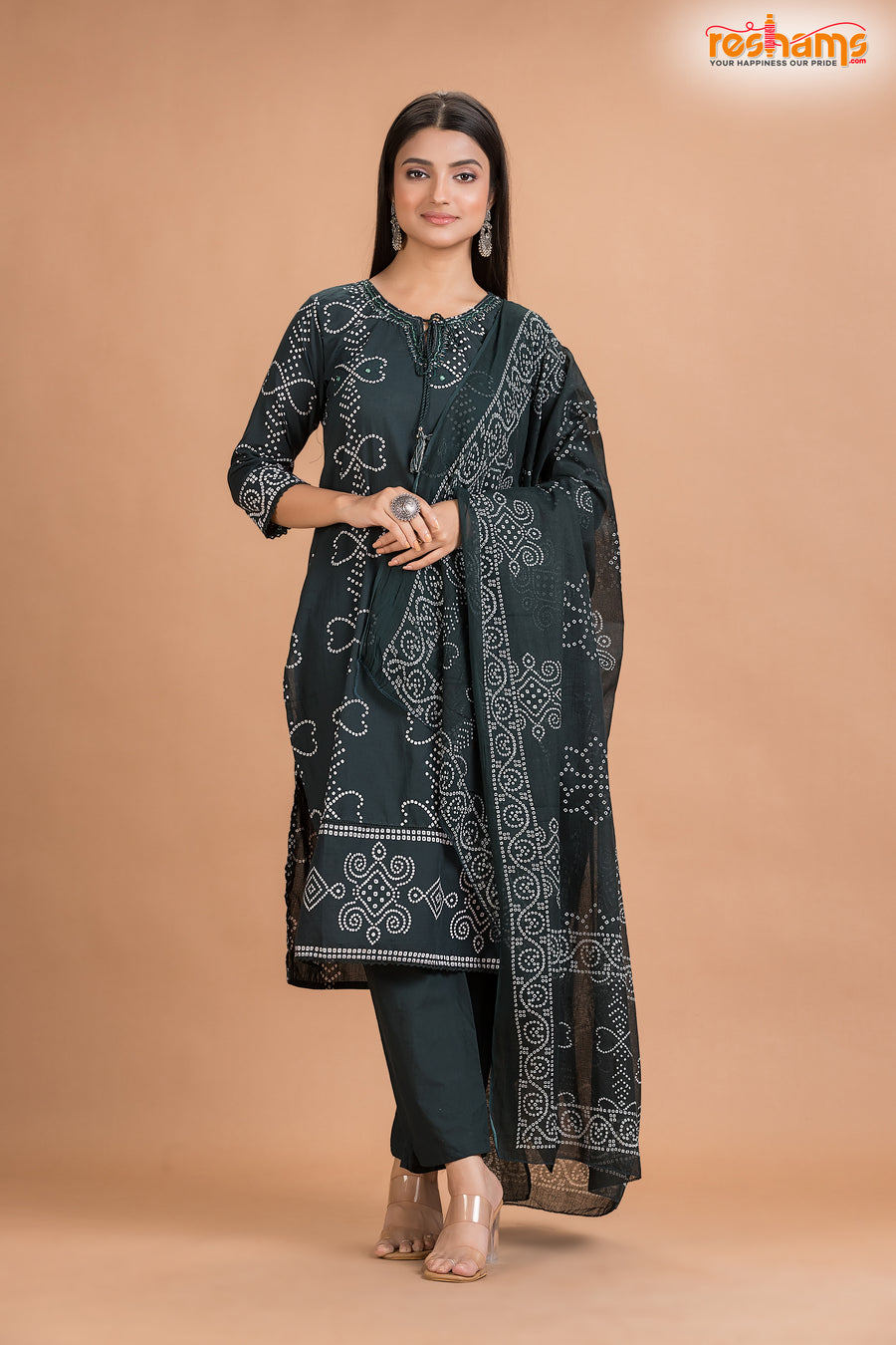 DEEP GREEN COTTON KURTI Three Piece