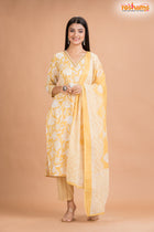 LIGHT YELLOW COTTON KURTI Three Piece