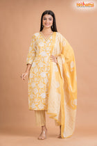 LIGHT YELLOW COTTON KURTI Three Piece