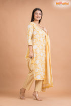 LIGHT YELLOW COTTON KURTI Three Piece