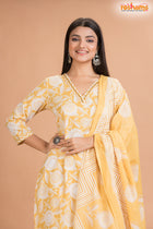 LIGHT YELLOW COTTON KURTI Three Piece