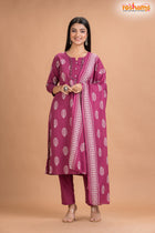 PURPLE PINK COTTON KURTI Three Piece
