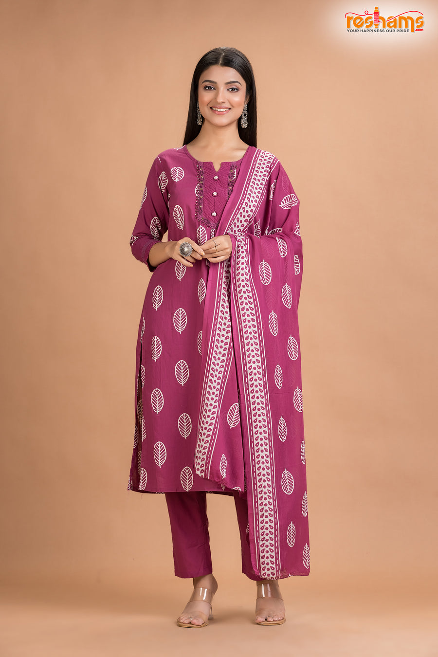 PURPLE PINK COTTON KURTI Three Piece