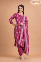 PURPLE PINK COTTON KURTI Three Piece