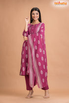 PURPLE PINK COTTON KURTI Three Piece