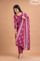 PURPLE PINK COTTON KURTI Three Piece