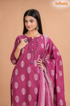 PURPLE PINK COTTON KURTI Three Piece