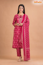 PINK PRINT COTTON KURTI Three Piece