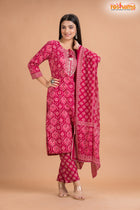 PINK PRINT COTTON KURTI Three Piece