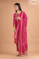 PINK PRINT COTTON KURTI Three Piece