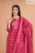 PINK PRINT COTTON KURTI Three Piece