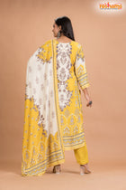 YELLOW FLORAL SHIMMER SILK  KURTI Three Piece