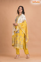 YELLOW FLORAL SHIMMER SILK  KURTI Three Piece