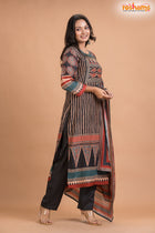 BLACK MULTICOLOR SHIMMER SILK KURTI Three Piece
