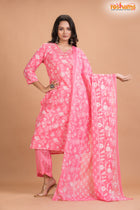 LIGHT PINK FLORAL COTTON KURTI Three Piece