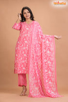 LIGHT PINK FLORAL COTTON KURTI Three Piece