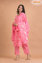 LIGHT PINK FLORAL COTTON KURTI Three Piece