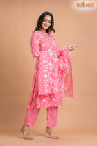 LIGHT PINK FLORAL COTTON KURTI Three Piece