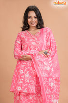 LIGHT PINK FLORAL COTTON KURTI Three Piece