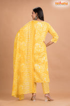 LIGHT YELLOW FLORAL COTTON KURTI Three Piece