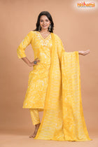 LIGHT YELLOW FLORAL COTTON KURTI Three Piece