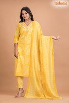 LIGHT YELLOW FLORAL COTTON KURTI Three Piece