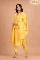 LIGHT YELLOW FLORAL COTTON KURTI Three Piece
