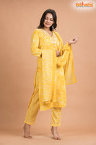 LIGHT YELLOW FLORAL COTTON KURTI Three Piece