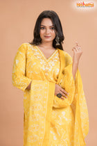 LIGHT YELLOW FLORAL COTTON KURTI Three Piece