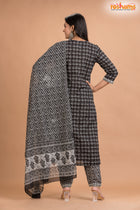BLACK WHITE COTTON KURTI Three Piece