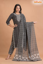 BLACK WHITE COTTON KURTI Three Piece