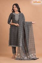 BLACK WHITE COTTON KURTI Three Piece