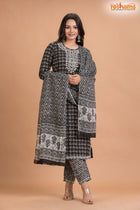BLACK WHITE COTTON KURTI Three Piece